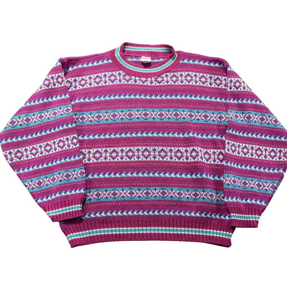 Bright's Creek Sweater Women's S Multicolor Fair Isle Knit Pullover USA VTG 80s